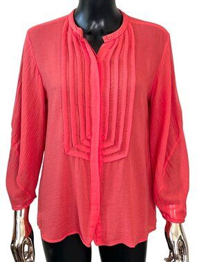 Diane Von Furstenberg Hatti Coral Pintuck Gauze Blouse Size 8